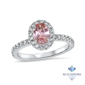 0.85ct Oval Peach Sapphire with Diamond Halo in 18K White Gold