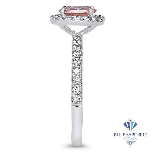 0.85ct Oval Peach Sapphire with Diamond Halo in 18K White Gold