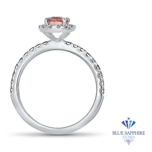 0.85ct Oval Peach Sapphire with Diamond Halo in 18K White Gold
