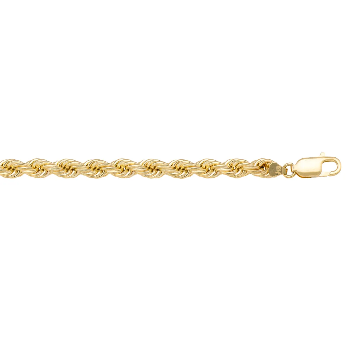 10K Yellow Gold (4mm) Hollow Rope Bracelet 8"