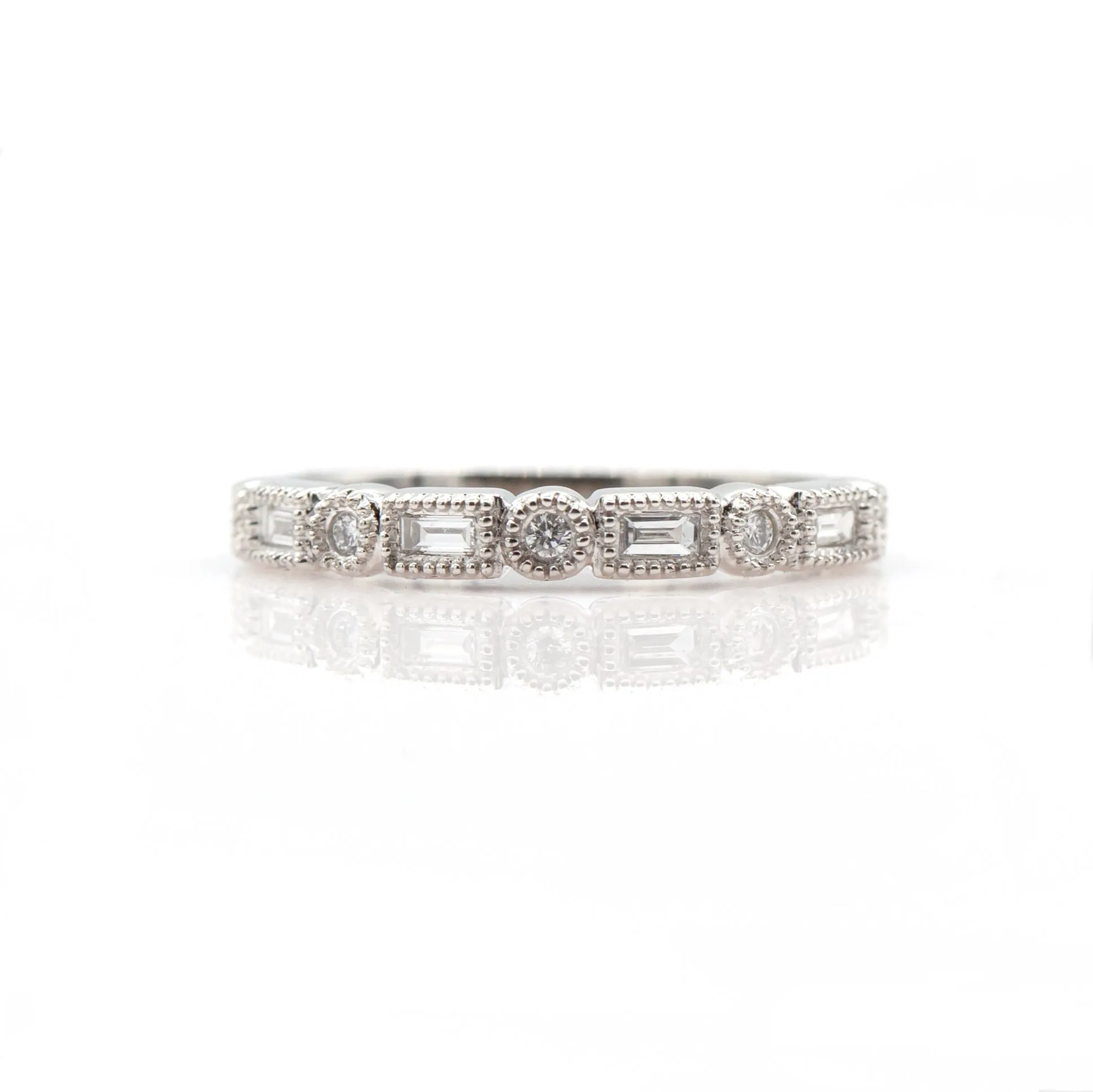 14K White Gold .17 Ct Diamond Stackable Shapes Band