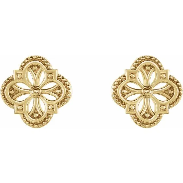14K Yellow Gold Vintage-Inspired Clover Earrings