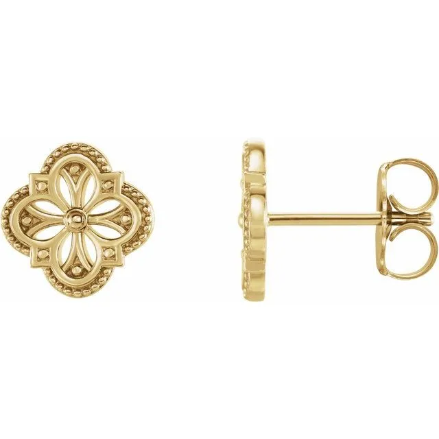 14K Yellow Gold Vintage-Inspired Clover Earrings