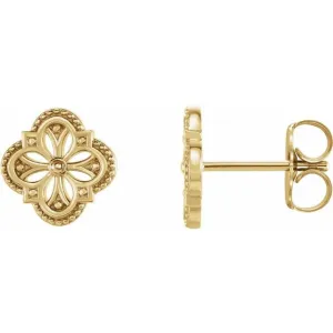 14K Yellow Gold Vintage-Inspired Clover Earrings