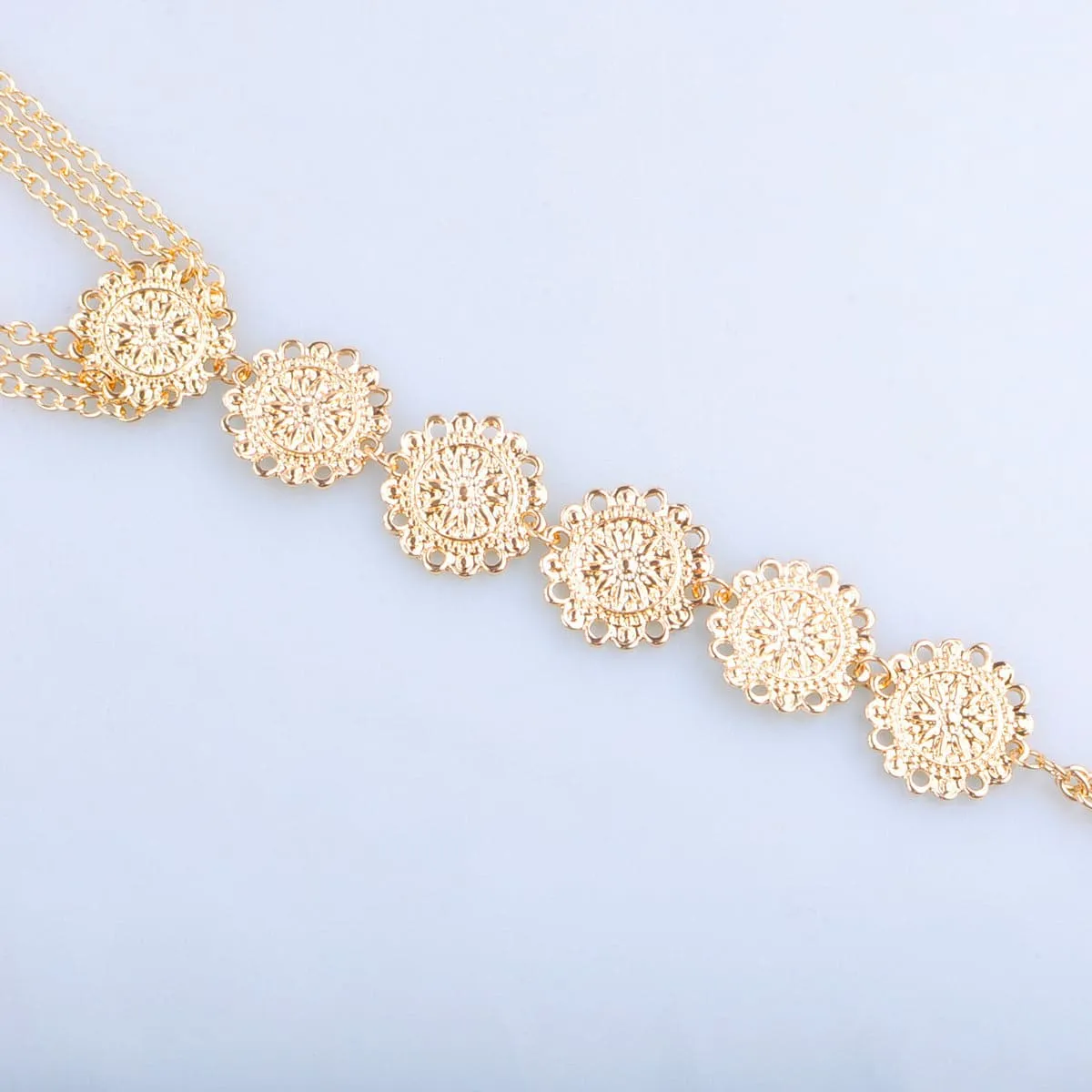 18K Gold-Plated Floral Round Plate Ankle-To-Ring Anklet