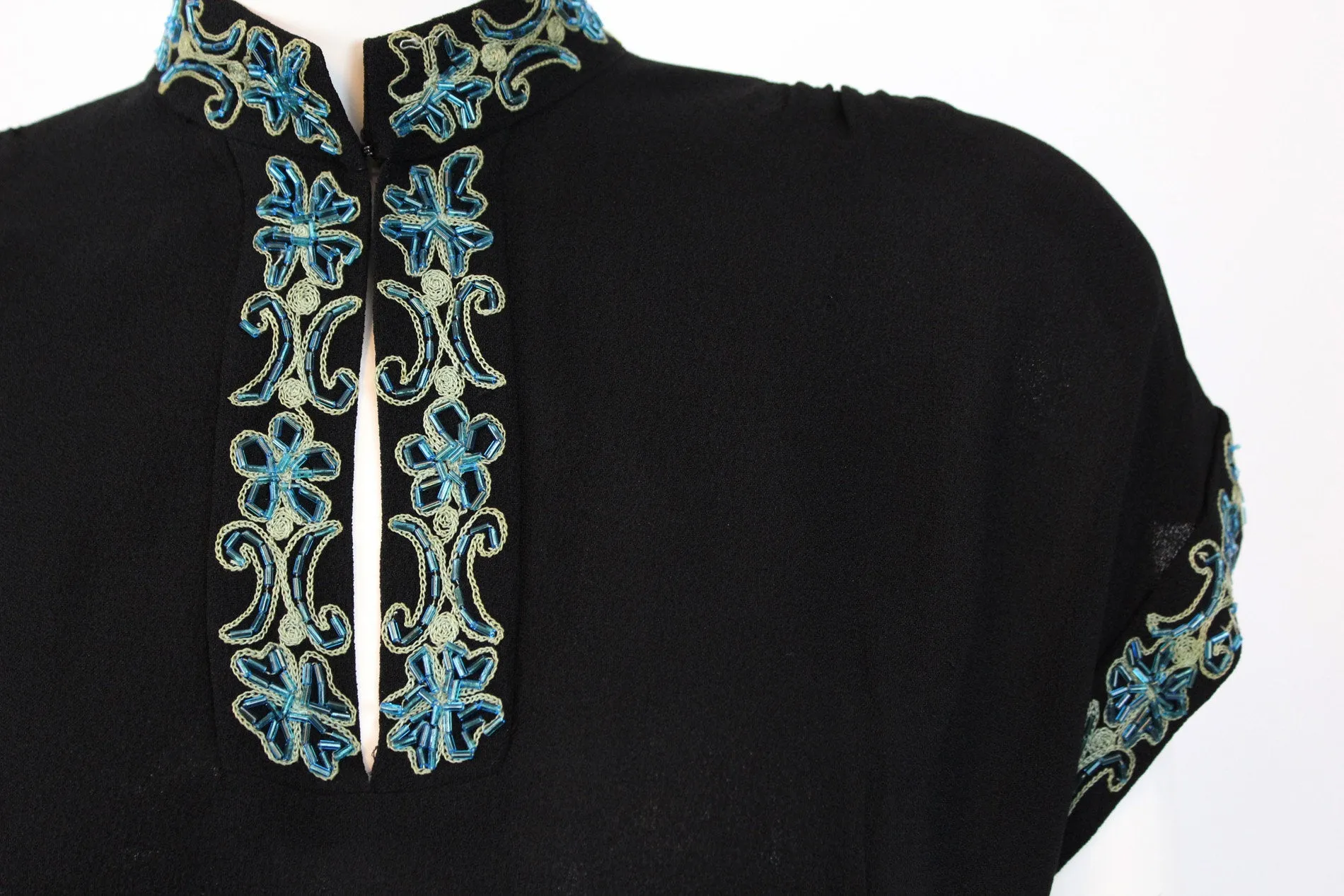 1940s rayon beaded dress Asian inspired medium | new winter