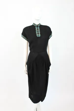 1940s rayon beaded dress Asian inspired medium | new winter