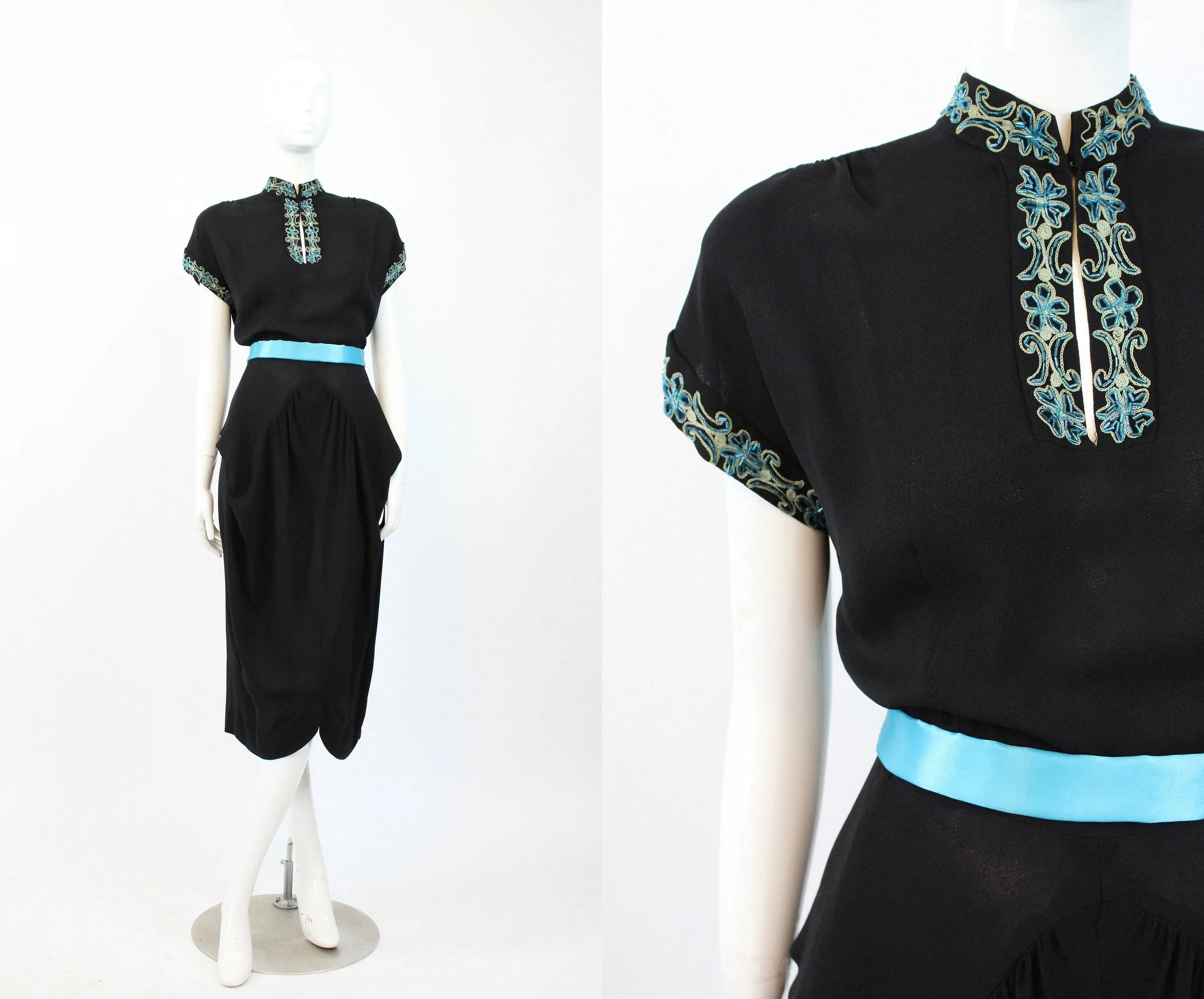 1940s rayon beaded dress Asian inspired medium | new winter