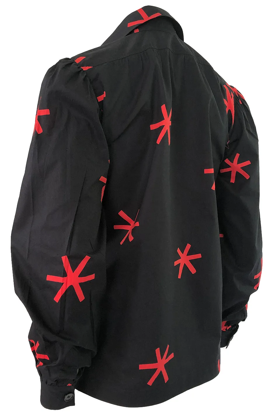 1970s Yves Saint Laurent  Black and Red Print Cotton Top w Pockets