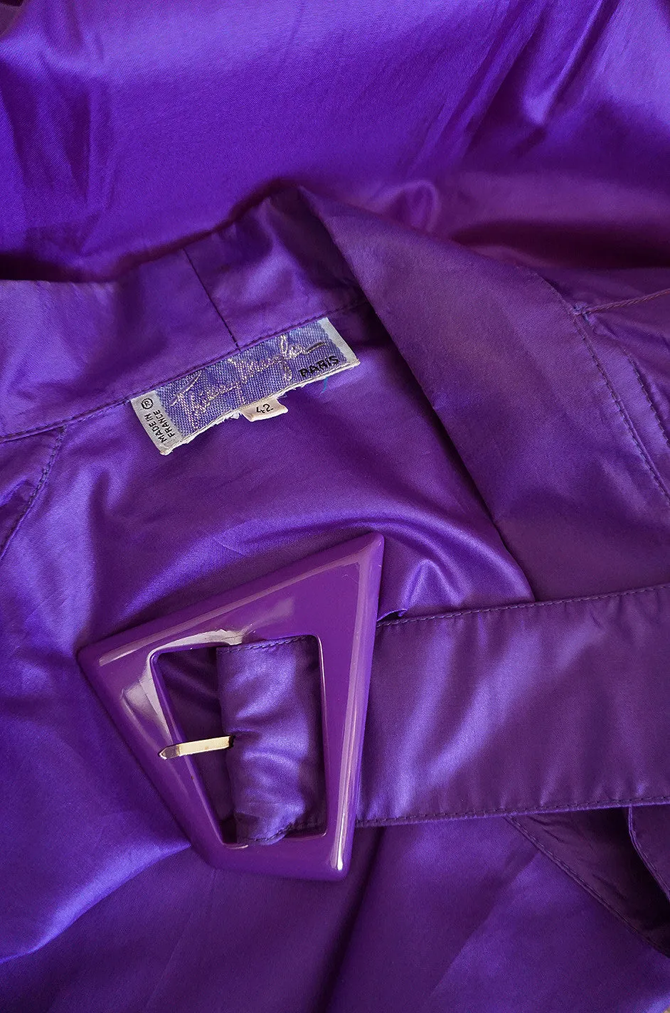 1980s Purple Parachute Silk Thierry Mugler Wrap Dress