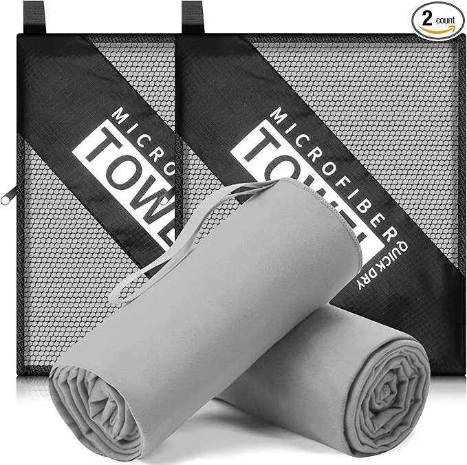 2 Pack Microfiber Beach Towel Large Travel Towel 60 x 30 Inch Quick Dry Swimming Towel Absorbent Ultra Compact Lightweight Camping Towel for Gym, Hiking, Pool, Yoga
