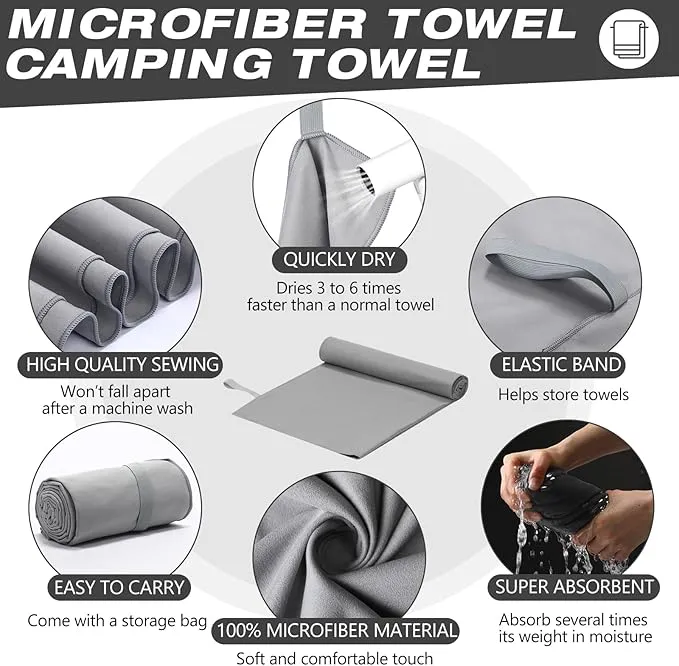 2 Pack Microfiber Beach Towel Large Travel Towel 60 x 30 Inch Quick Dry Swimming Towel Absorbent Ultra Compact Lightweight Camping Towel for Gym, Hiking, Pool, Yoga