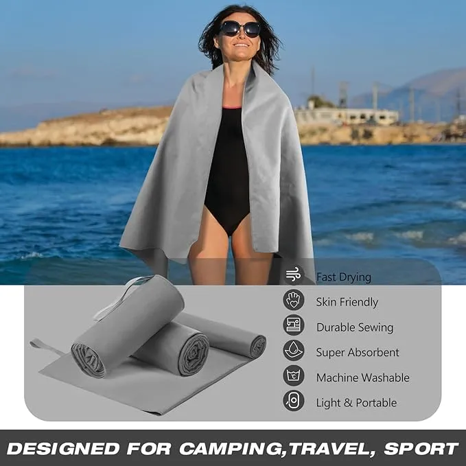 2 Pack Microfiber Beach Towel Large Travel Towel 60 x 30 Inch Quick Dry Swimming Towel Absorbent Ultra Compact Lightweight Camping Towel for Gym, Hiking, Pool, Yoga