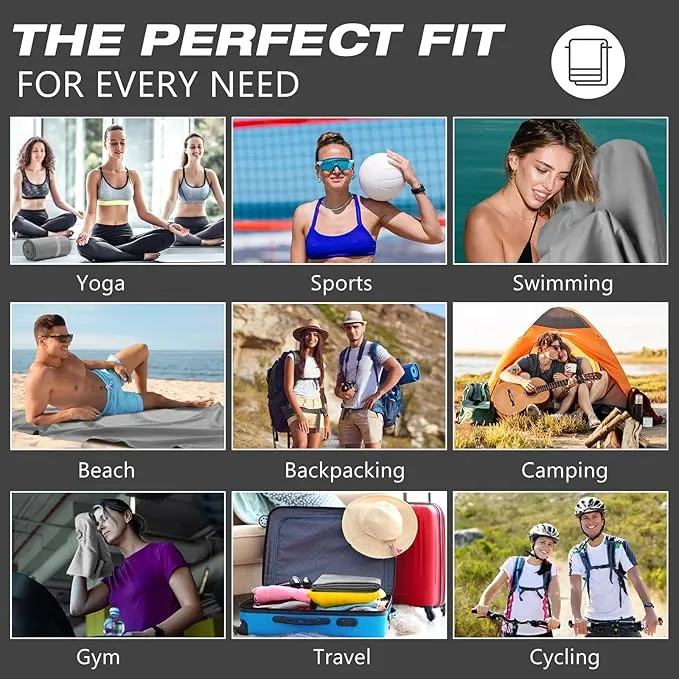 2 Pack Microfiber Beach Towel Large Travel Towel 60 x 30 Inch Quick Dry Swimming Towel Absorbent Ultra Compact Lightweight Camping Towel for Gym, Hiking, Pool, Yoga