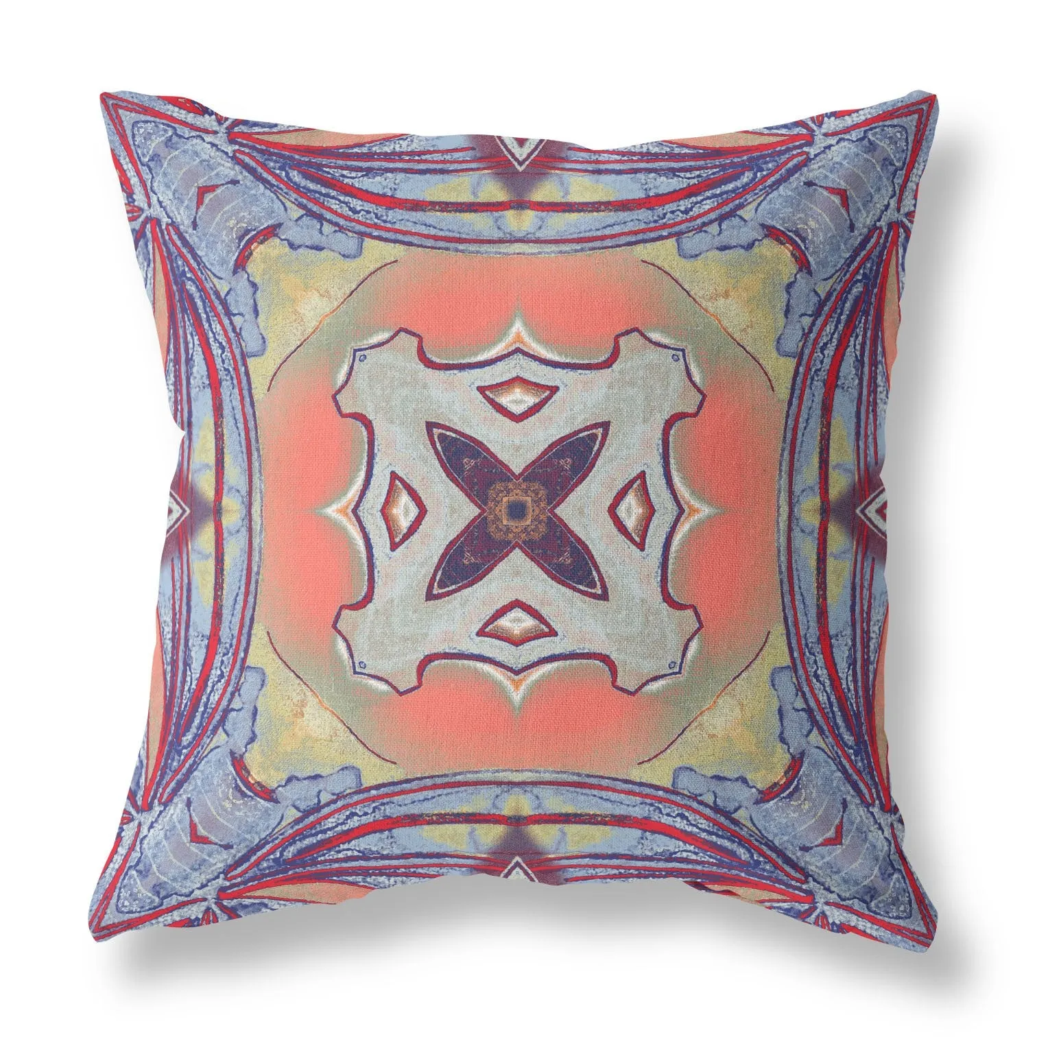 20” Purple Orange Geo Tribal Indoor Outdoor Throw Pillow