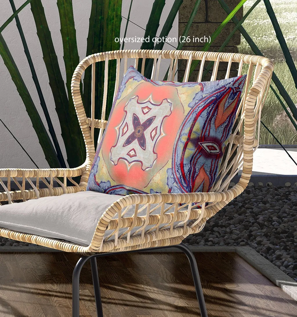 20” Purple Orange Geo Tribal Indoor Outdoor Throw Pillow