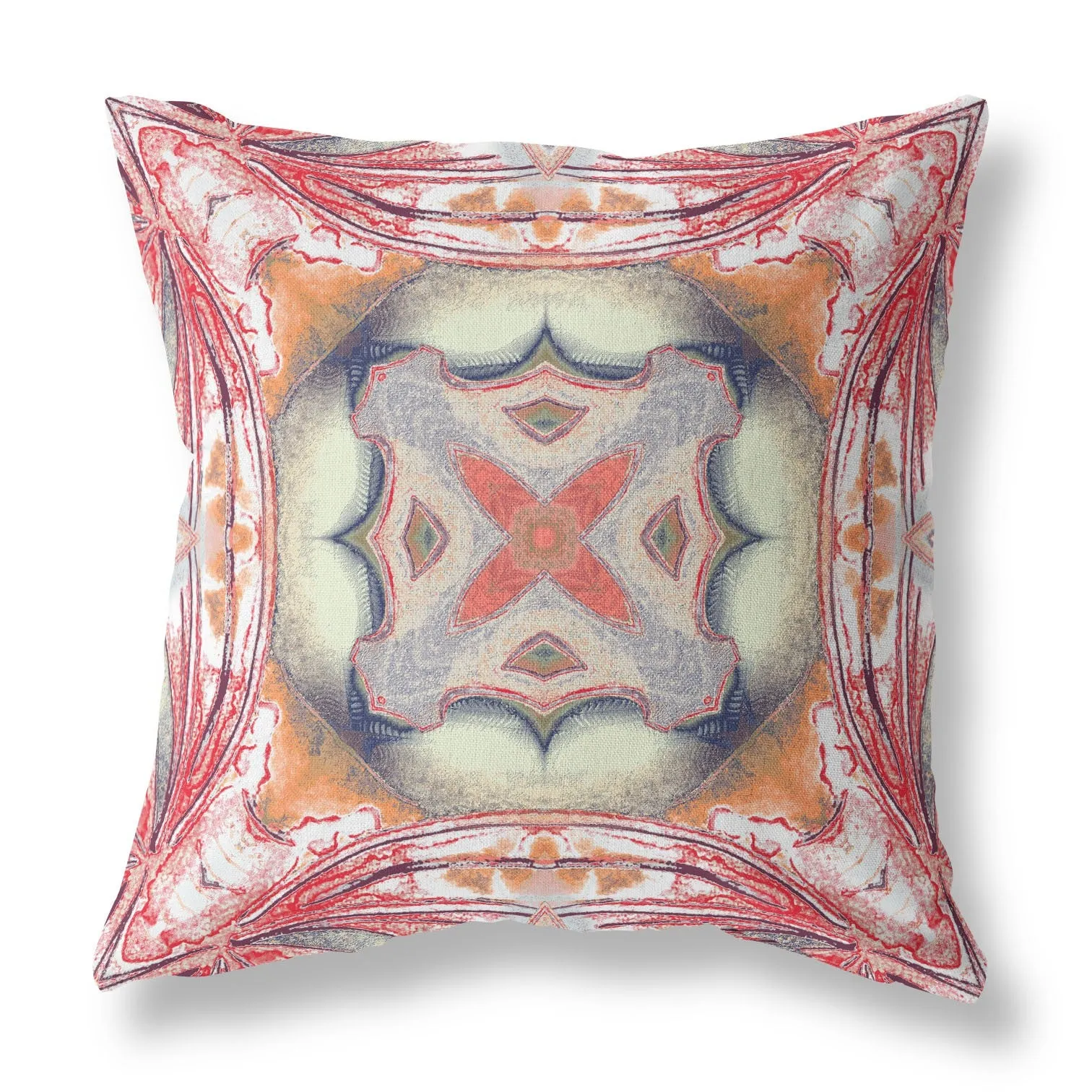 20” Red Orange Geo Tribal Suede Throw Pillow