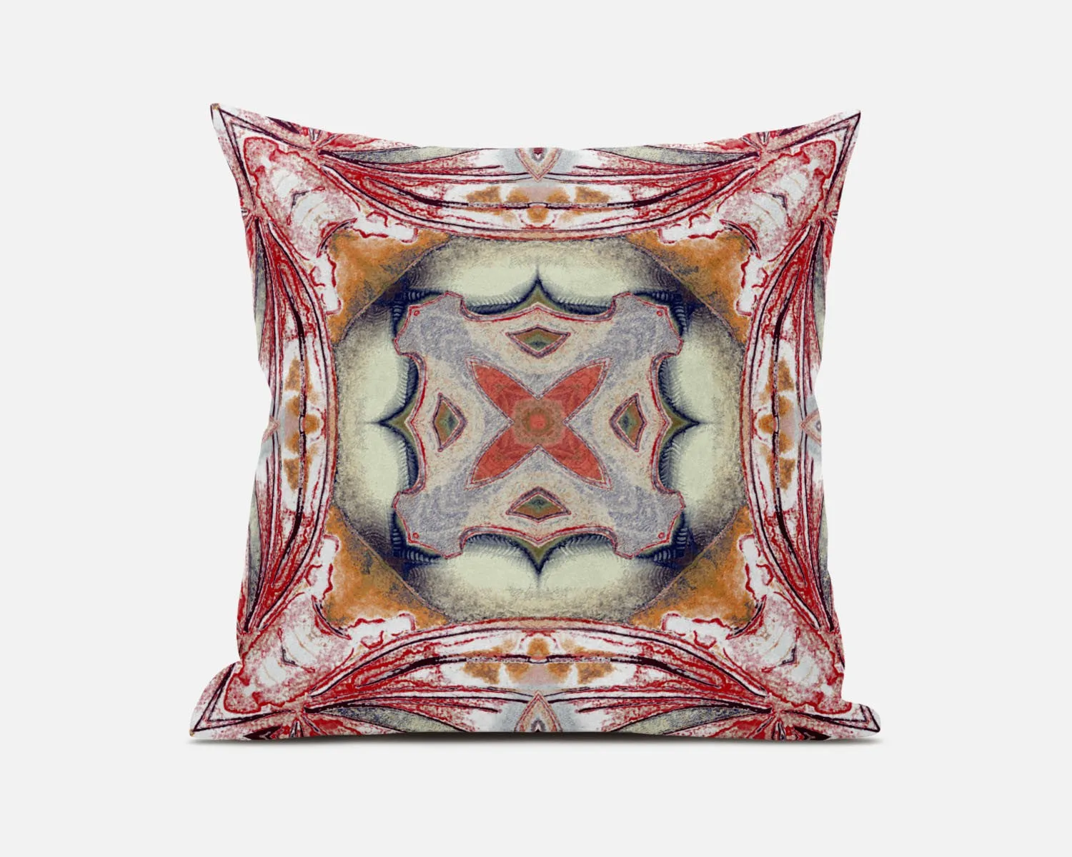 20” Red Orange Geo Tribal Suede Throw Pillow