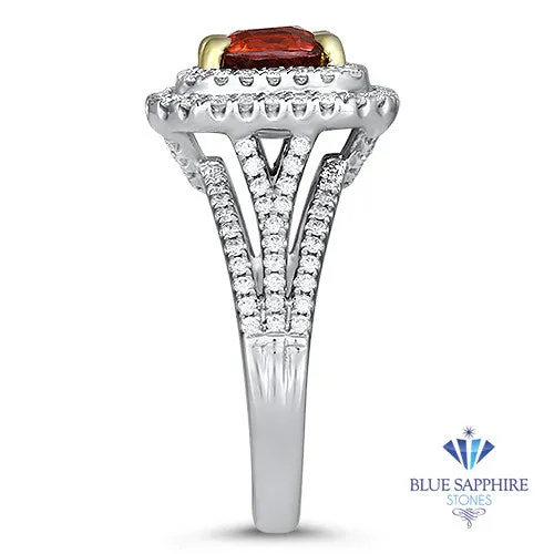 2.00ct Cushion Ruby Ring with Double Diamond Halo in 18K White Gold