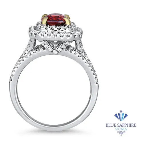 2.00ct Cushion Ruby Ring with Double Diamond Halo in 18K White Gold