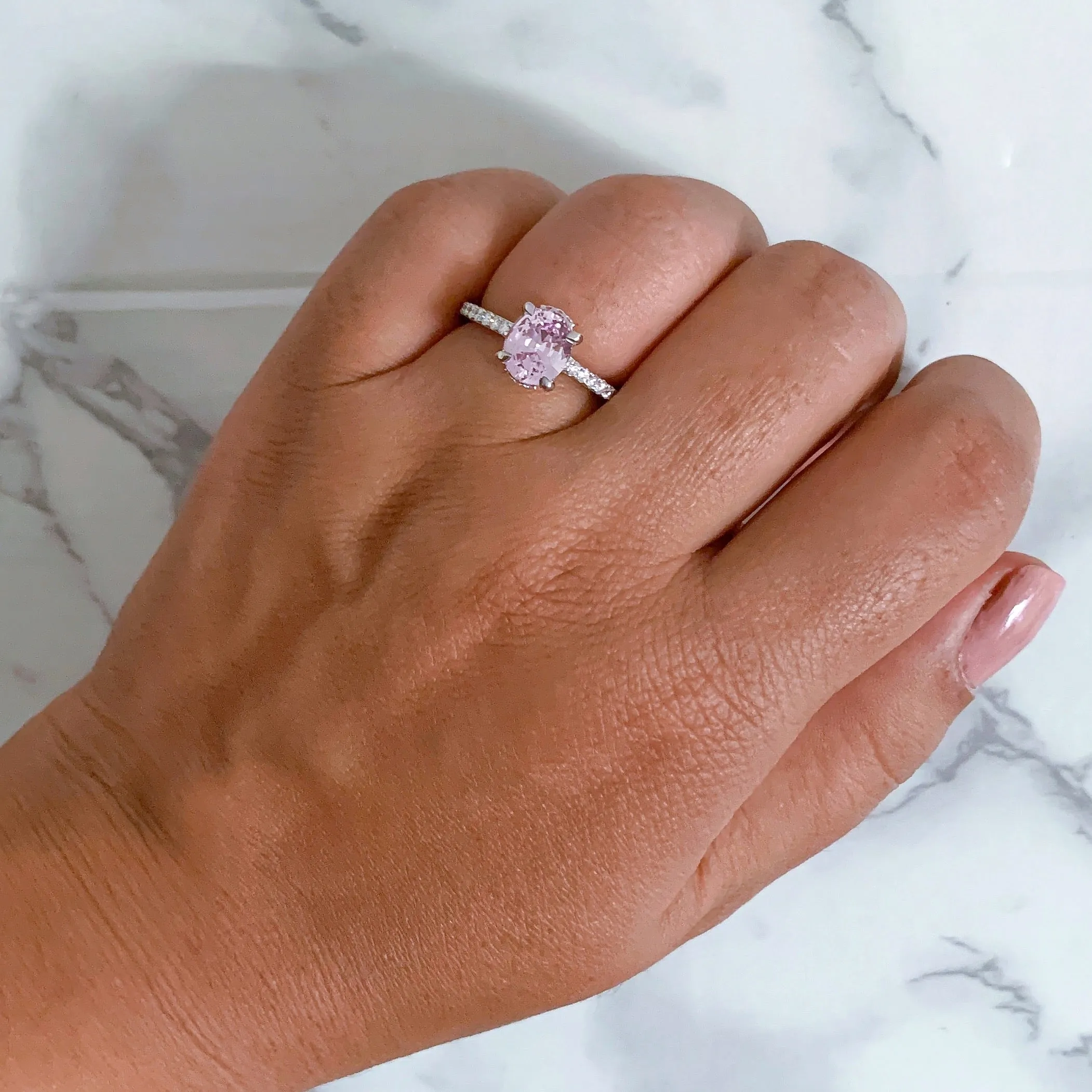 2.08ct Oval EGL Certified Peach Sapphire with Diamond Halo in 18K White Gold