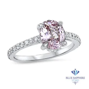 2.08ct Oval EGL Certified Peach Sapphire with Diamond Halo in 18K White Gold