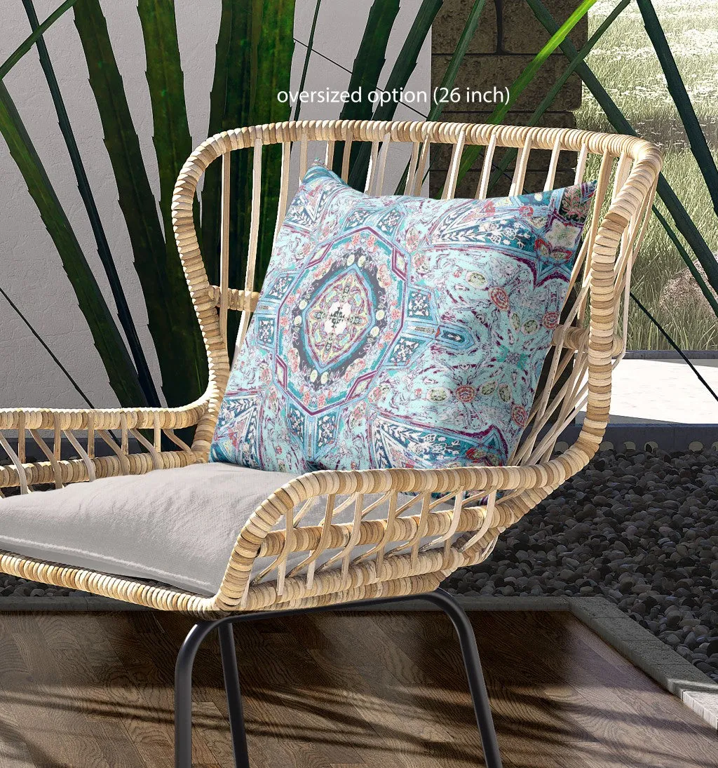 26” Blue Magenta Boho Floral Indoor Outdoor Throw Pillow