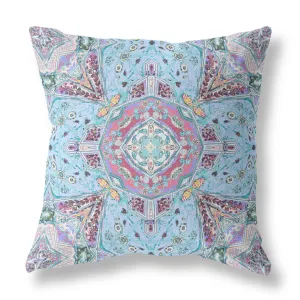 26” Blue Magenta Boho Floral Indoor Outdoor Throw Pillow