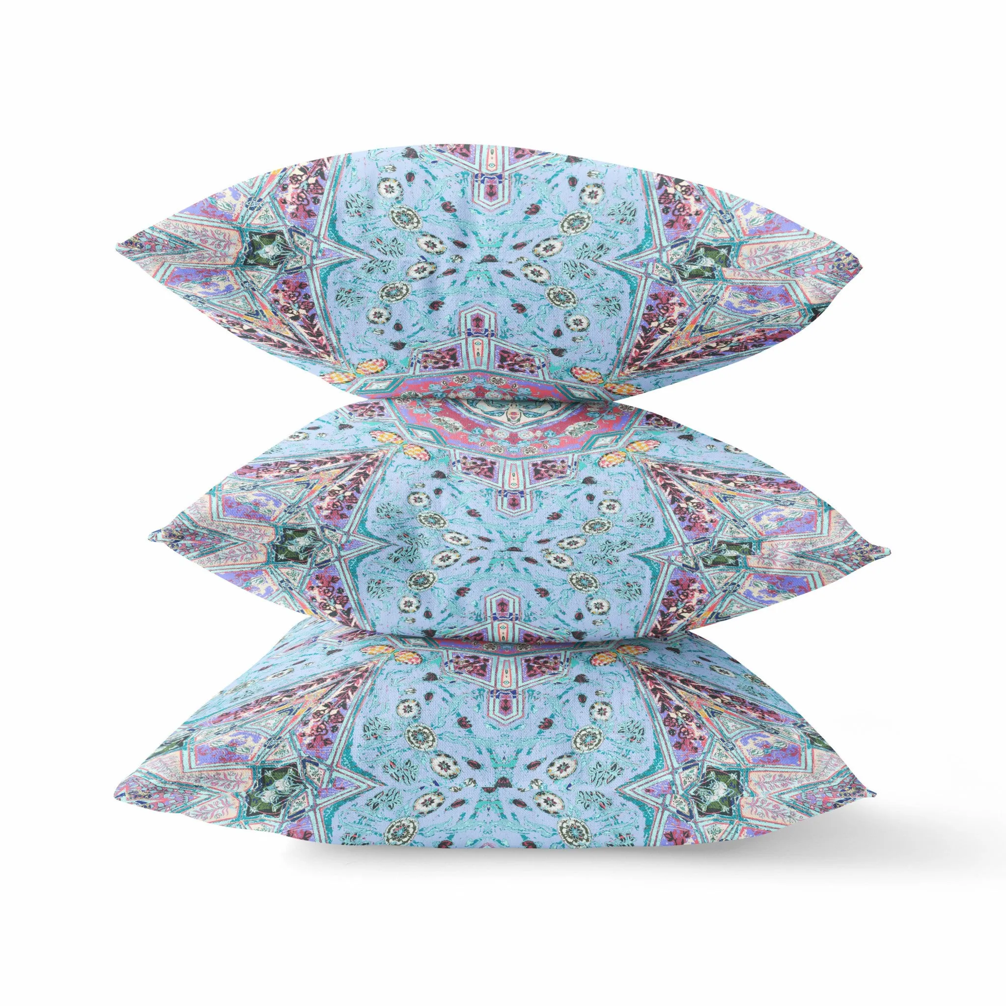 26” Blue Magenta Boho Floral Indoor Outdoor Throw Pillow