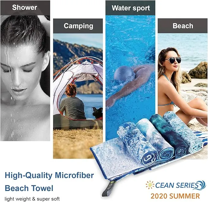 4Monster Microfiber Beach Towel Quick Dry,Super Absorbent Lightweight Travel Towel for Swimmers, Sand Free Camping Towel, Beach Towels for Pool, Swim, Water Sports,Yoga,Gym,Backpacking