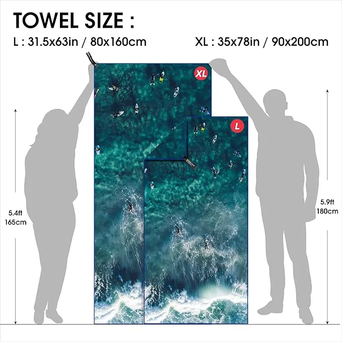 4Monster Microfiber Beach Towel Quick Dry,Super Absorbent Lightweight Travel Towel for Swimmers, Sand Free Camping Towel, Beach Towels for Pool, Swim, Water Sports,Yoga,Gym,Backpacking
