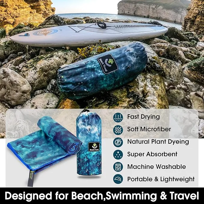 4Monster Microfiber Beach Towel Quick Dry,Super Absorbent Lightweight Travel Towel for Swimmers, Sand Free Camping Towel, Beach Towels for Pool, Swim, Water Sports,Yoga,Gym,Backpacking