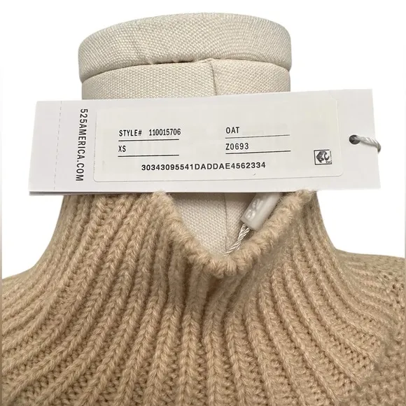 525 AMERICA Revolve Sweater Talia Mockneck Midweight Oat Women Size XS NWT