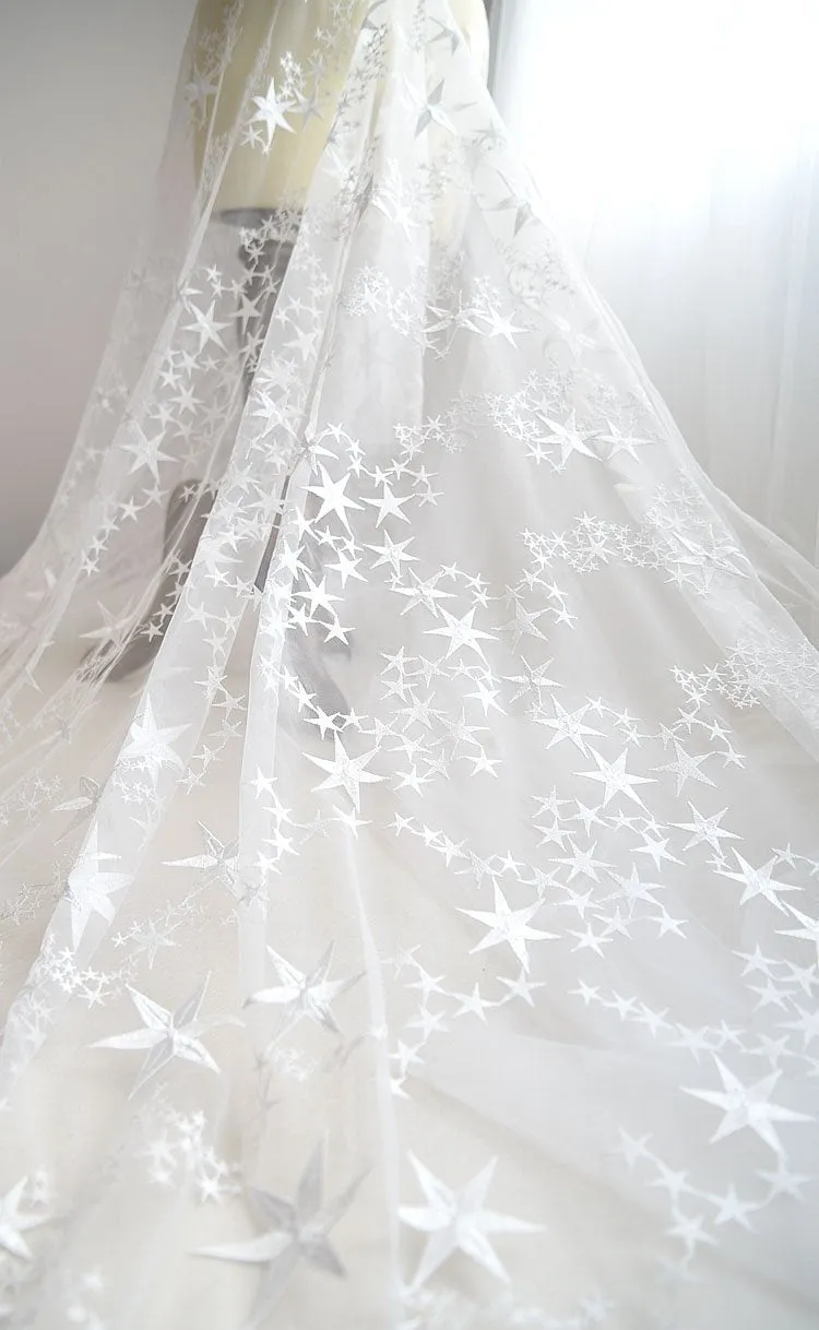 55" Width Stars Embroidery Fashion Lace Fabric Wedding Dress Lace Fabric by the yard