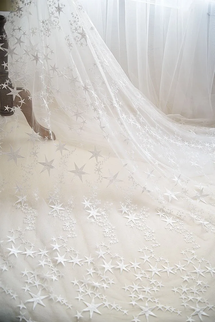 55" Width Stars Embroidery Fashion Lace Fabric Wedding Dress Lace Fabric by the yard