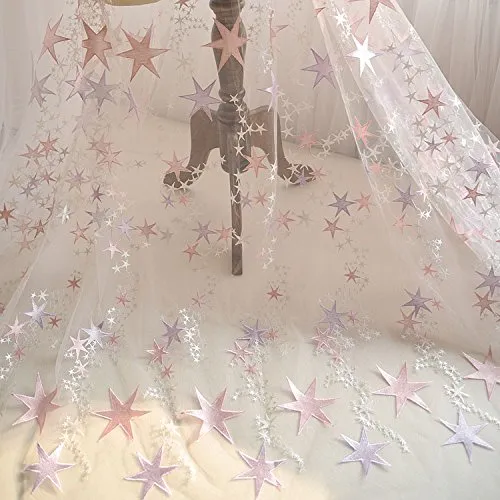 55" Width Stars Embroidery Fashion Lace Fabric Wedding Dress Lace Fabric by the yard