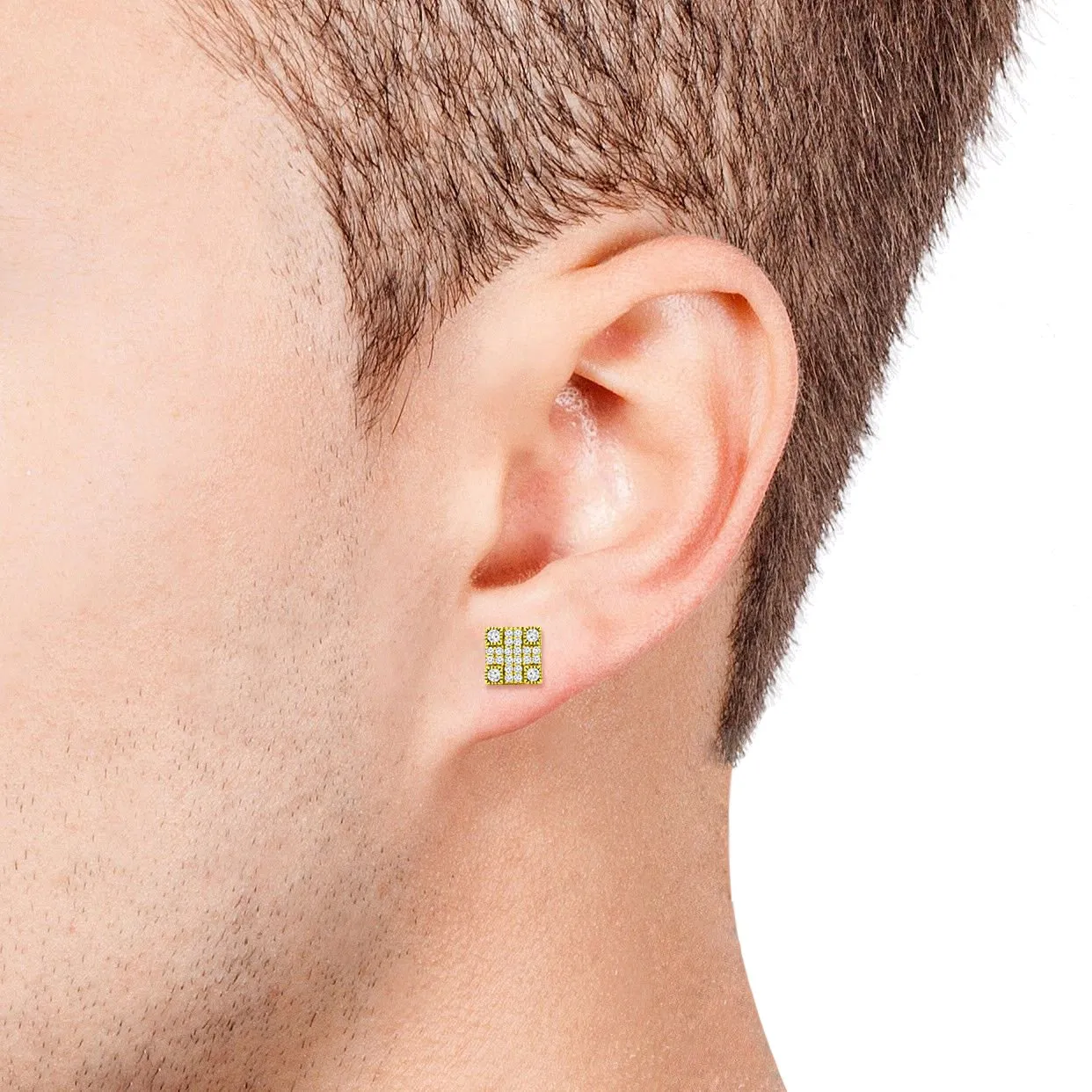 925 Sterling Silver Micro Pave Unisex Square 3D Screw Back Stud Earrings