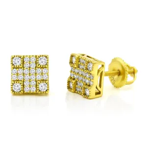 925 Sterling Silver Micro Pave Unisex Square 3D Screw Back Stud Earrings