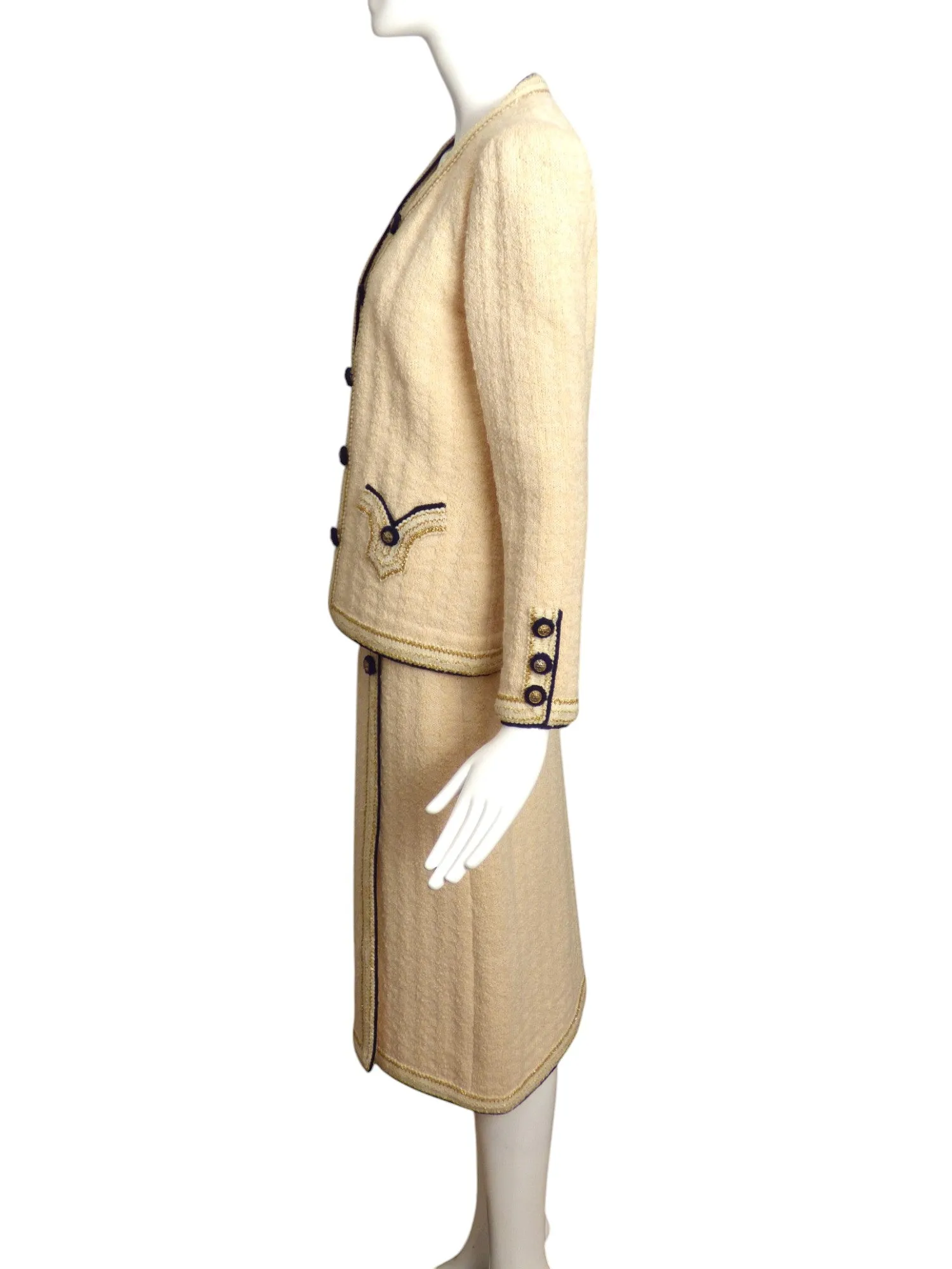 ADOLFO- 1970s Ivory Wool Knit Skirt Suit, Size 6