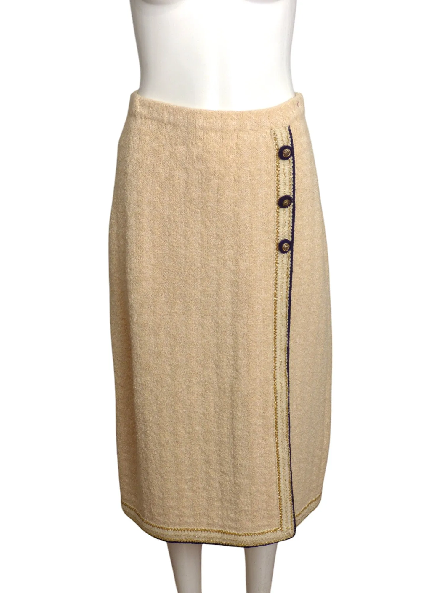 ADOLFO- 1970s Ivory Wool Knit Skirt Suit, Size 6
