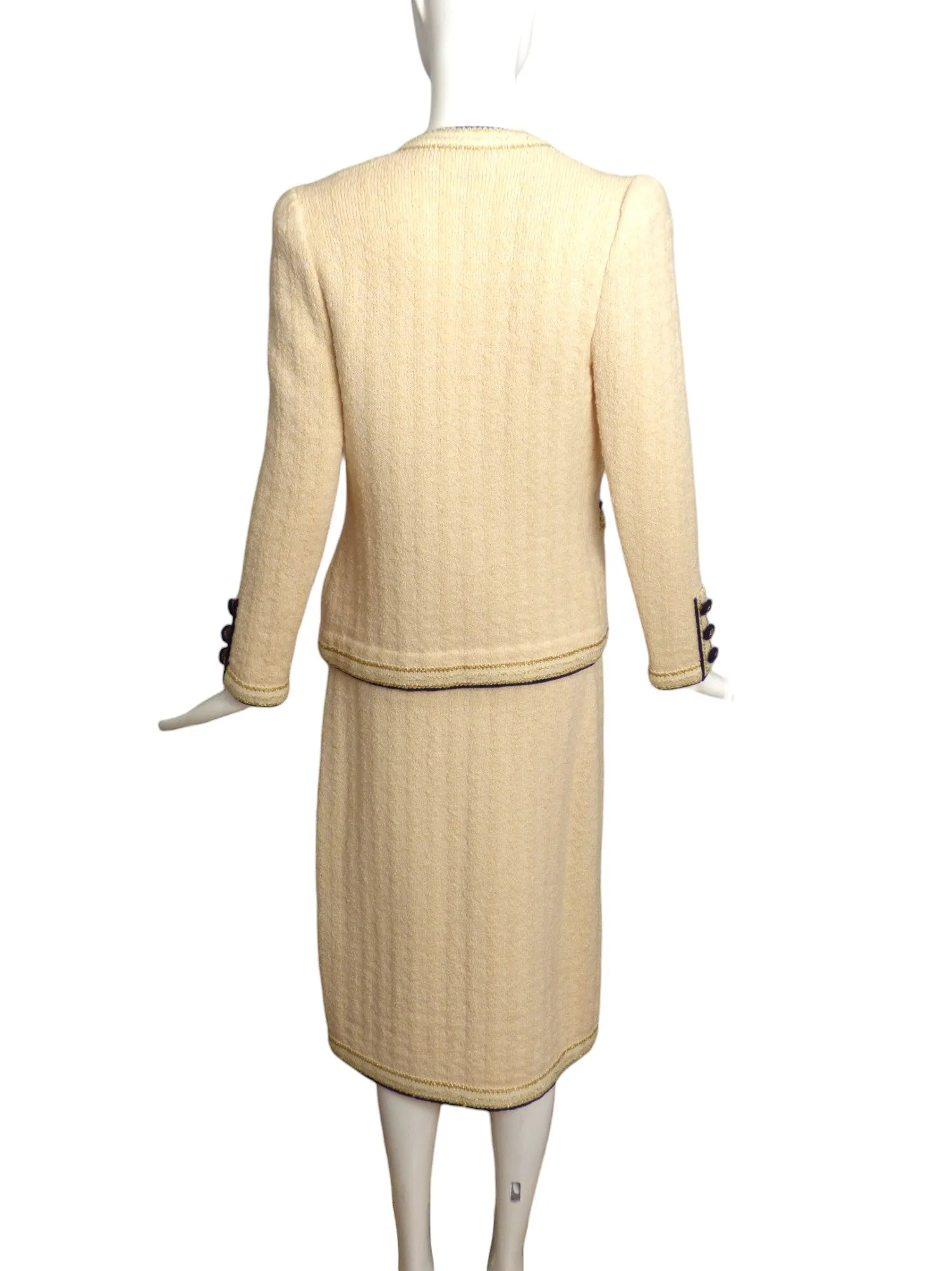 ADOLFO- 1970s Ivory Wool Knit Skirt Suit, Size 6