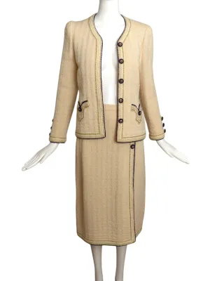 ADOLFO- 1970s Ivory Wool Knit Skirt Suit, Size 6
