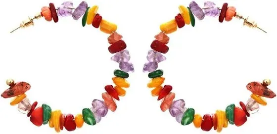 African Style C-Shaped Mixed Stone Earrings