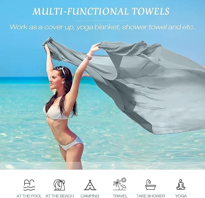 AKASO Microfiber Beach Towel Super Absorbent Quick Fast Dry Sand Free Oversize Lightweight Towel, Prefect for Adults, Travel, Gym, Camping, Pool, Yoga, Outdoor and Picnic