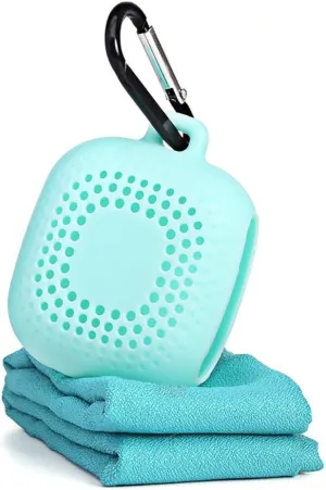 AKOAK Outdoor Travel Quick Drying 40CM Towel with Portable Creative Silicone Box, Microfiber Cold Sports Quick Drying Towel, Gym, Beach, Yoga, Sports Travel (Green)