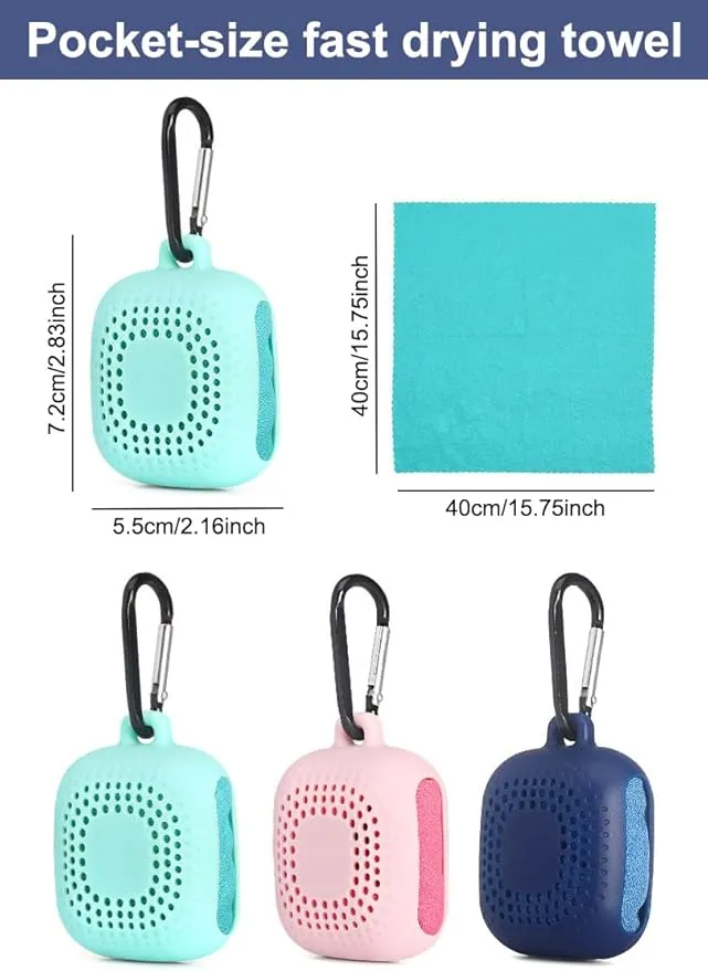 AKOAK Outdoor Travel Quick Drying 40CM Towel with Portable Creative Silicone Box, Microfiber Cold Sports Quick Drying Towel, Gym, Beach, Yoga, Sports Travel (Green)