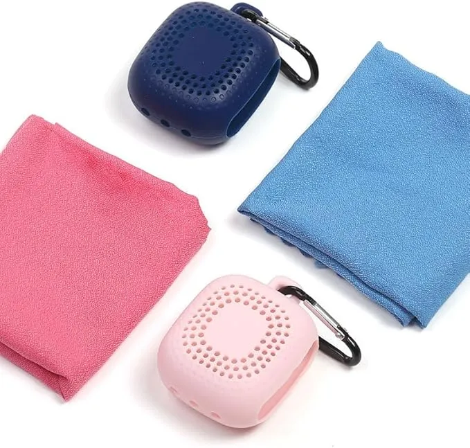 AKOAK Outdoor Travel Quick Drying 40CM Towel with Portable Creative Silicone Box, Microfiber Cold Sports Quick Drying Towel, Gym, Beach, Yoga, Sports Travel (Pink)