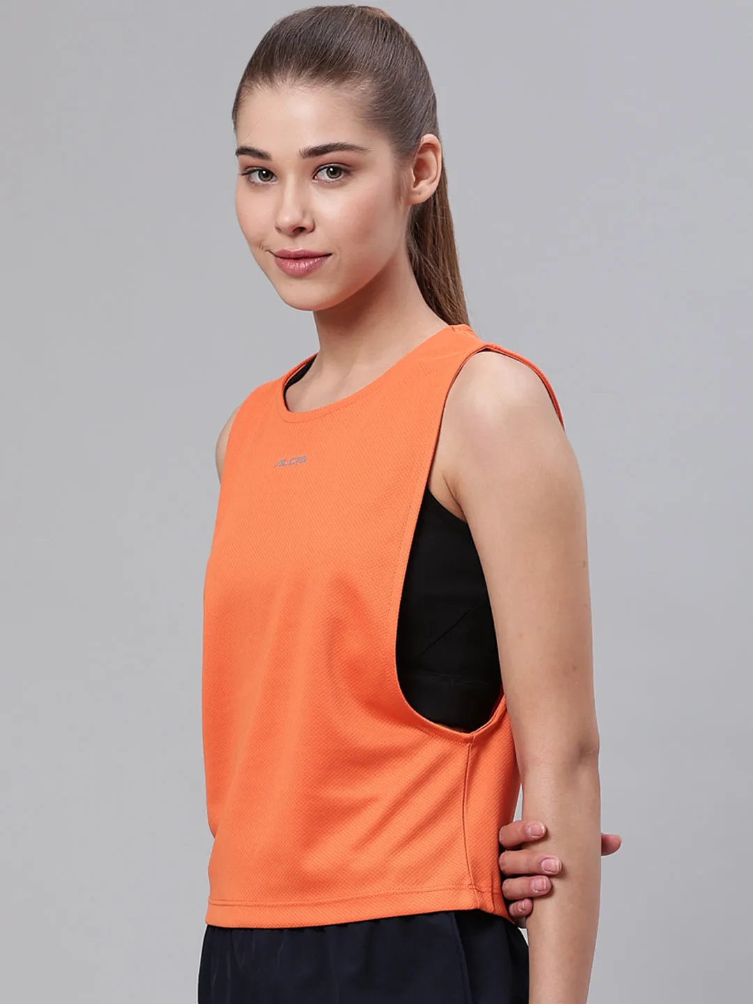 Alcis Women Orange Solid Wide Arm Holed T-shirt