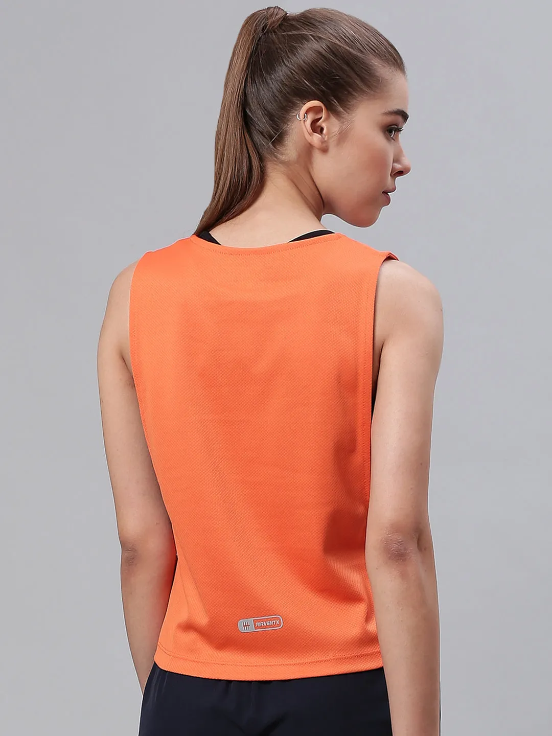 Alcis Women Orange Solid Wide Arm Holed T-shirt