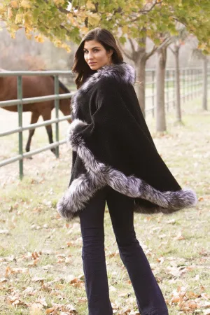 Alpaca Cape with Dyed Silver Fox Trim